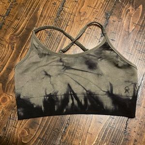 Good American black & green tie dye athletic bra